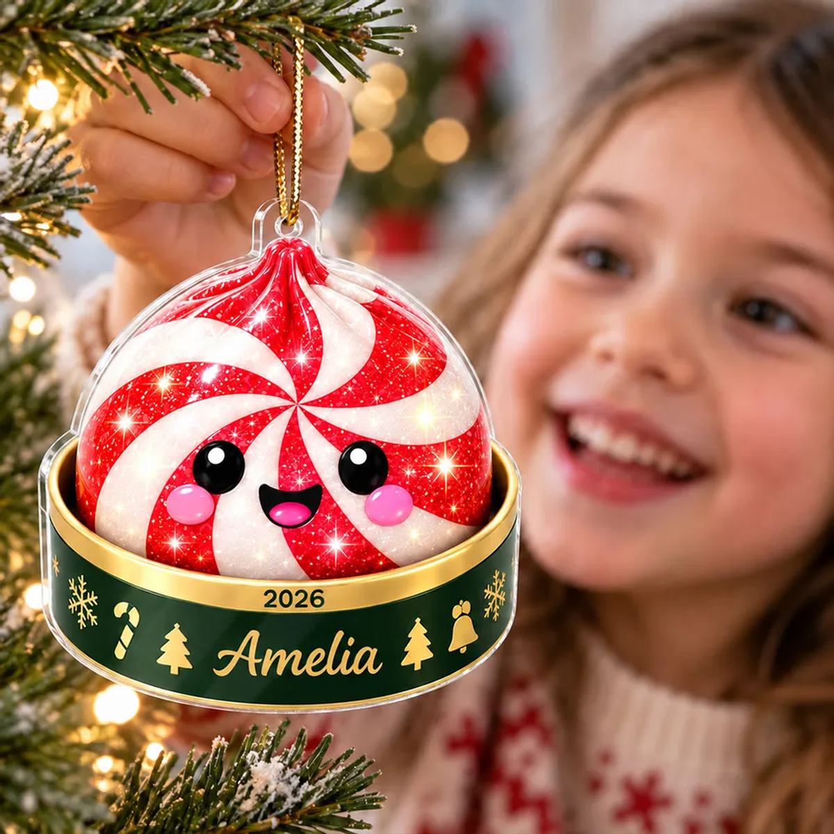 Christmas Squishy Dumpling - Personalized Acrylic Ornament - Christmas Gift for Daughter, Son, Grandkids, Family