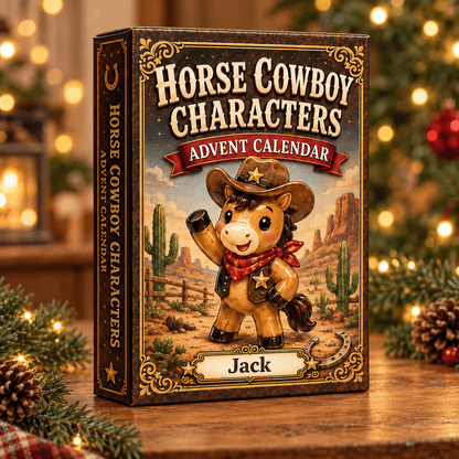 Cute Horse Cowboy Christmas Advent Calendar 2026 – 24 Acrylic Horse Ornaments, Personalized Western Gift
