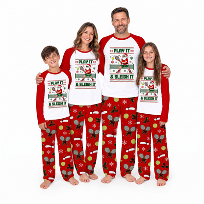 Funny Play It & Sleigh It Santa Tennis Matching Family Christmas Pajamas