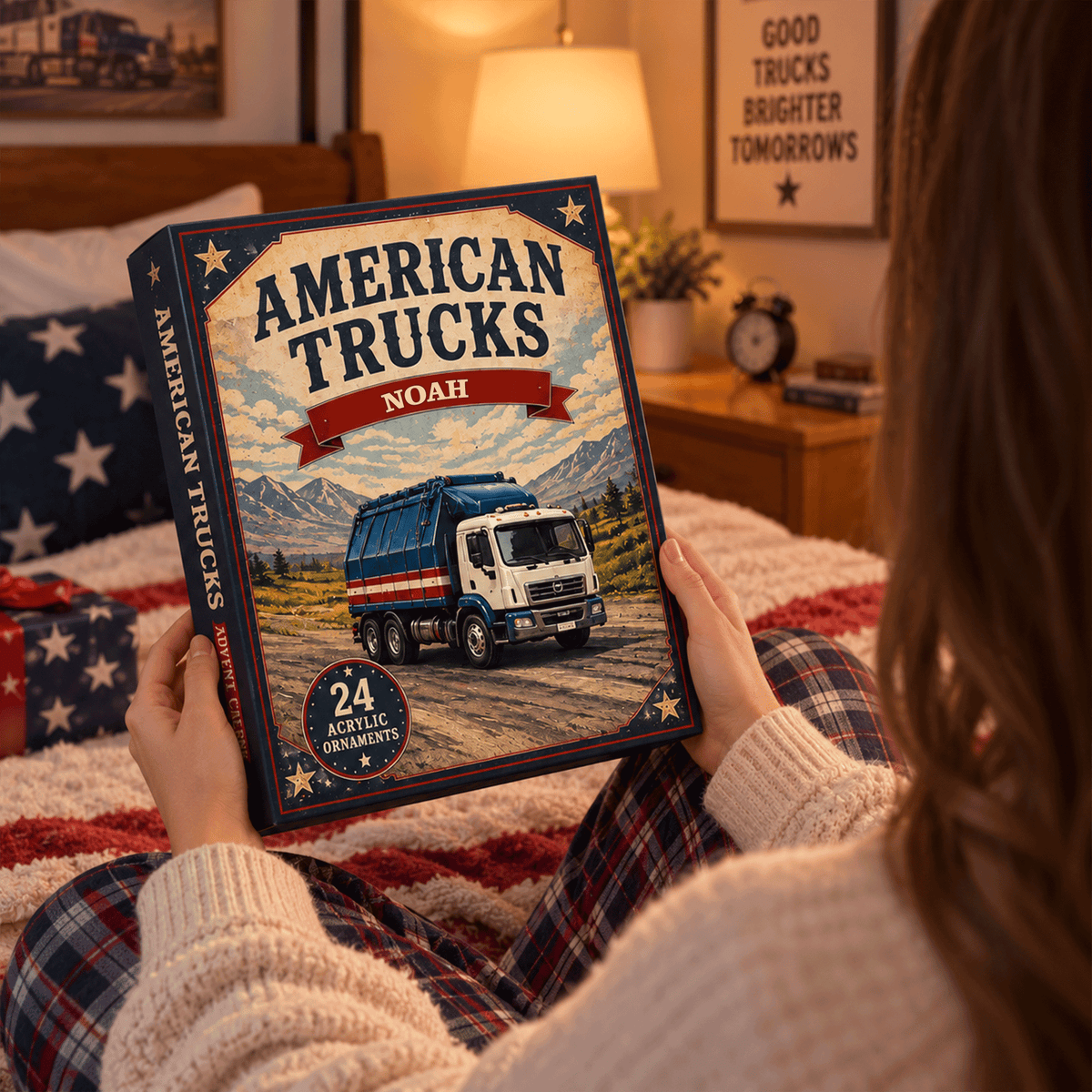 Personalized American Trucks Advent Calendar – Custom Name 24-Day Truck Christmas Countdown Gift