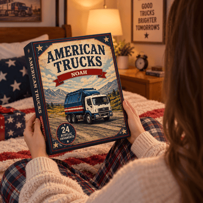 Personalized American Trucks Advent Calendar – Custom Name 24-Day Truck Christmas Countdown Gift