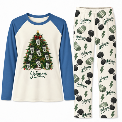 Personalized Name Gym Fuel Christmas Tree Matching Pajamas