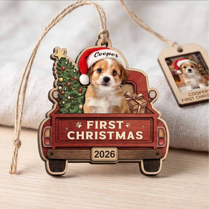 Personalized Pet First Christmas 2026 Truck Ornament With Custom Photo & Name