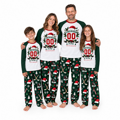 Personalized Hockey Christmas Custom Name And Number Family Matching Pajamas