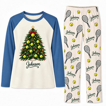 Personalized Tennis Lover Christmas Tree Family Matching Pajamas