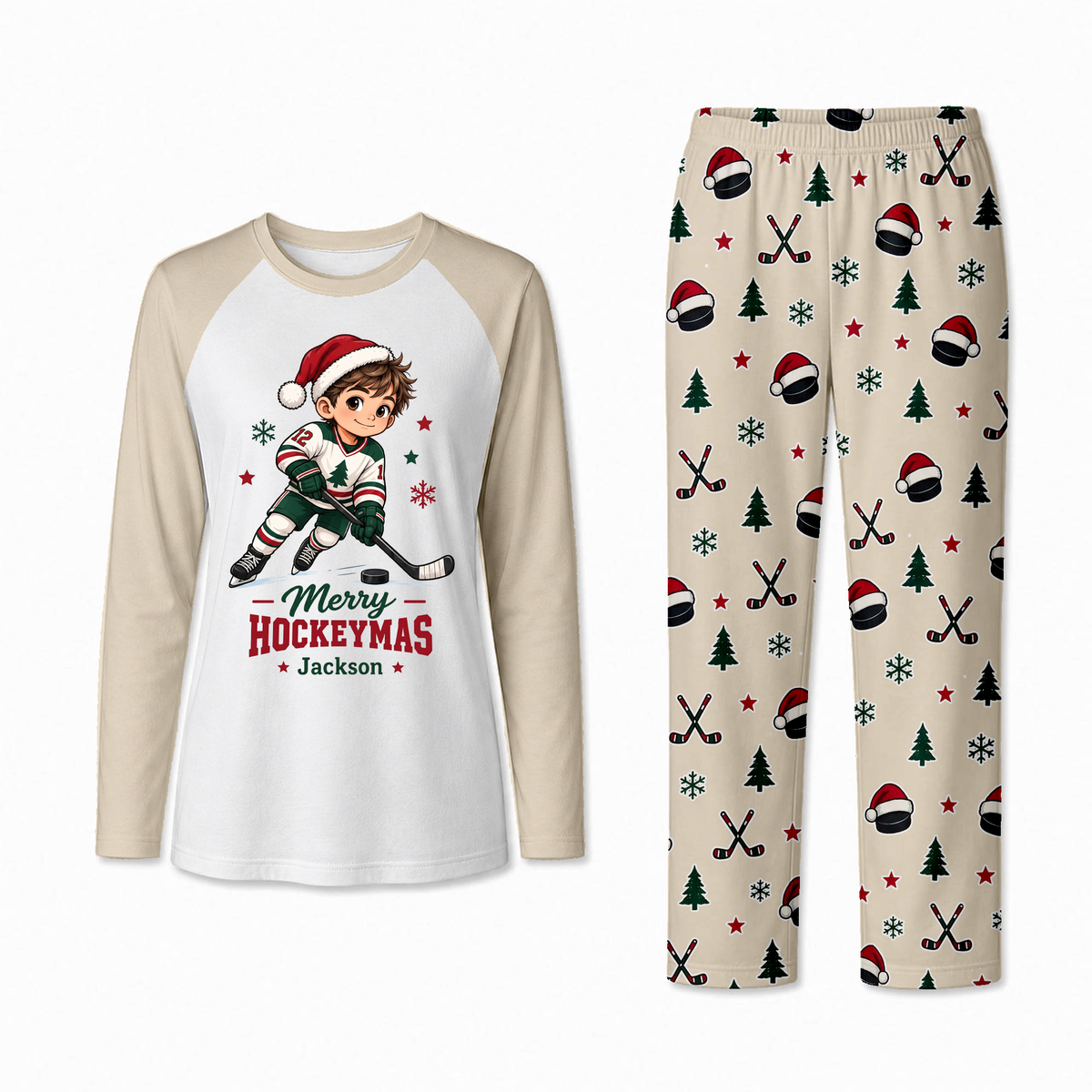 Cute Merry Hockeymas Custom Name Family Christmas Pajamas