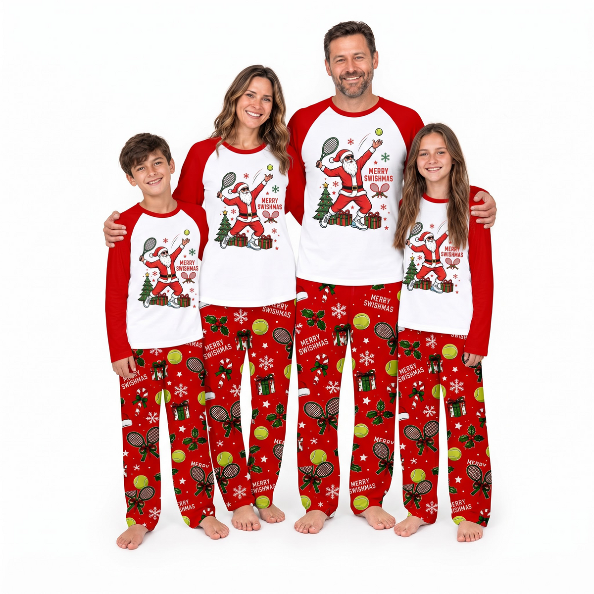 Festive Merry Swishmas Santa Tennis Matching Family Christmas Pajamas