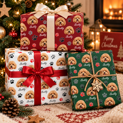 Personalized Dog Photo & Name Christmas Wrapping Paper