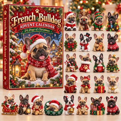 Cute French Bulldog Christmas Advent Calendar, 24 Days Frenchie Holiday Countdown Gift