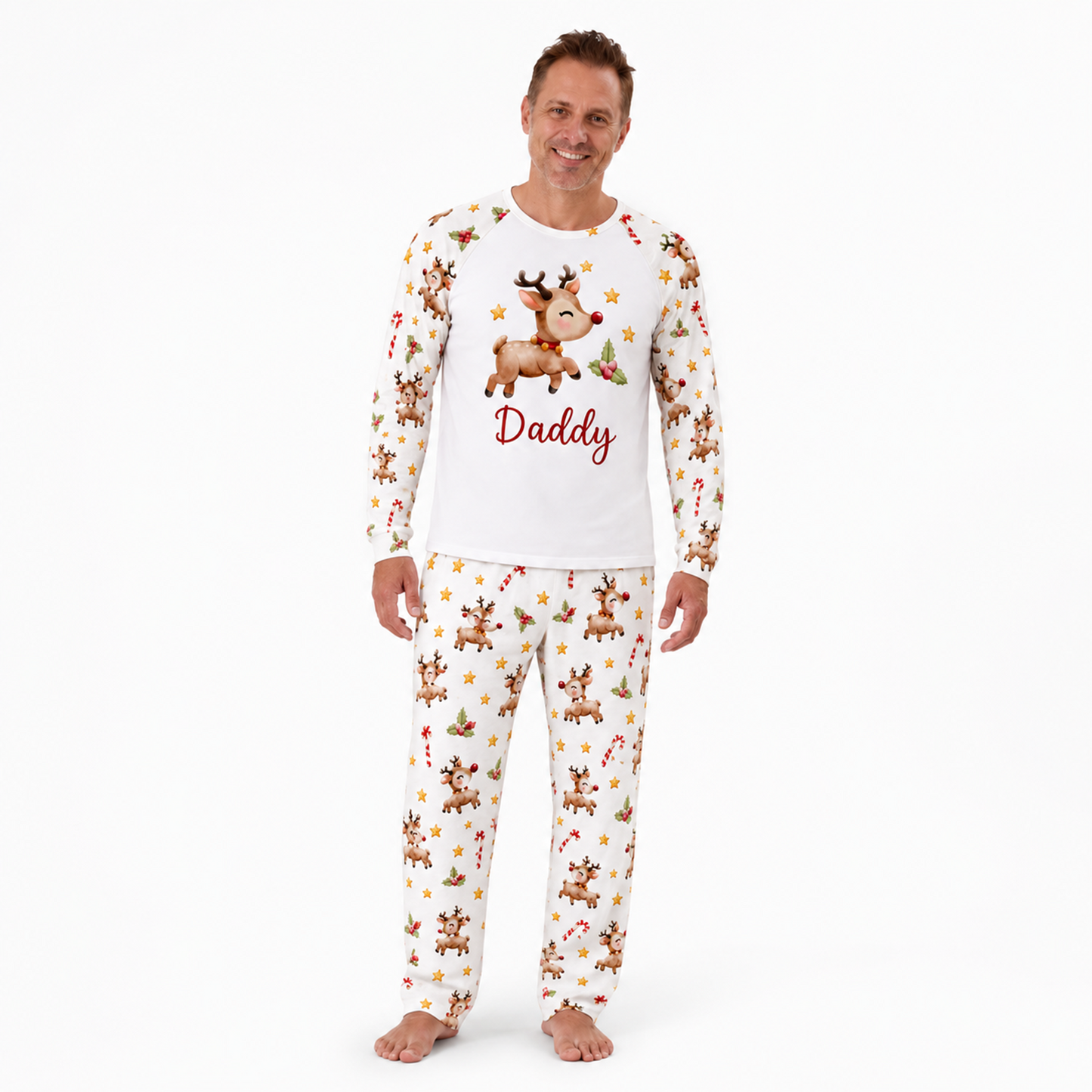 Custom Name Family Christmas Reindeer Matching Pajamas With Pet