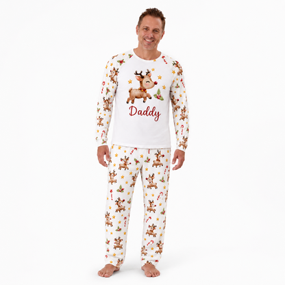 Custom Name Family Christmas Reindeer Matching Pajamas With Pet