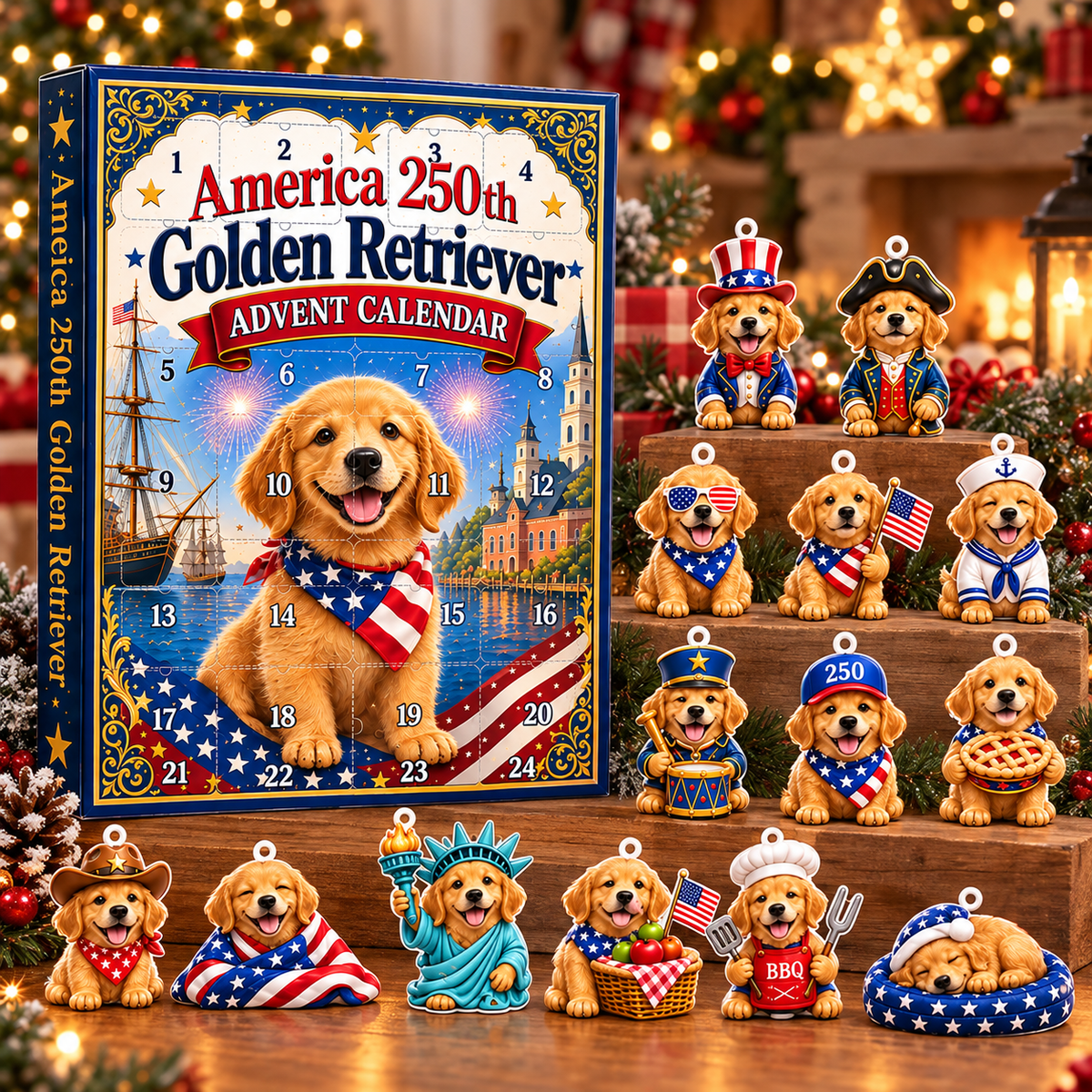 Golden Retriever America 250th Advent Calendar 2026 – Patriotic Dog Lover Gift