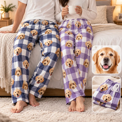 Custom Face Buffalo Plaid Lounge Pants – Personalized Photo Pajama Pants For Men Women Kids & Pet Lovers