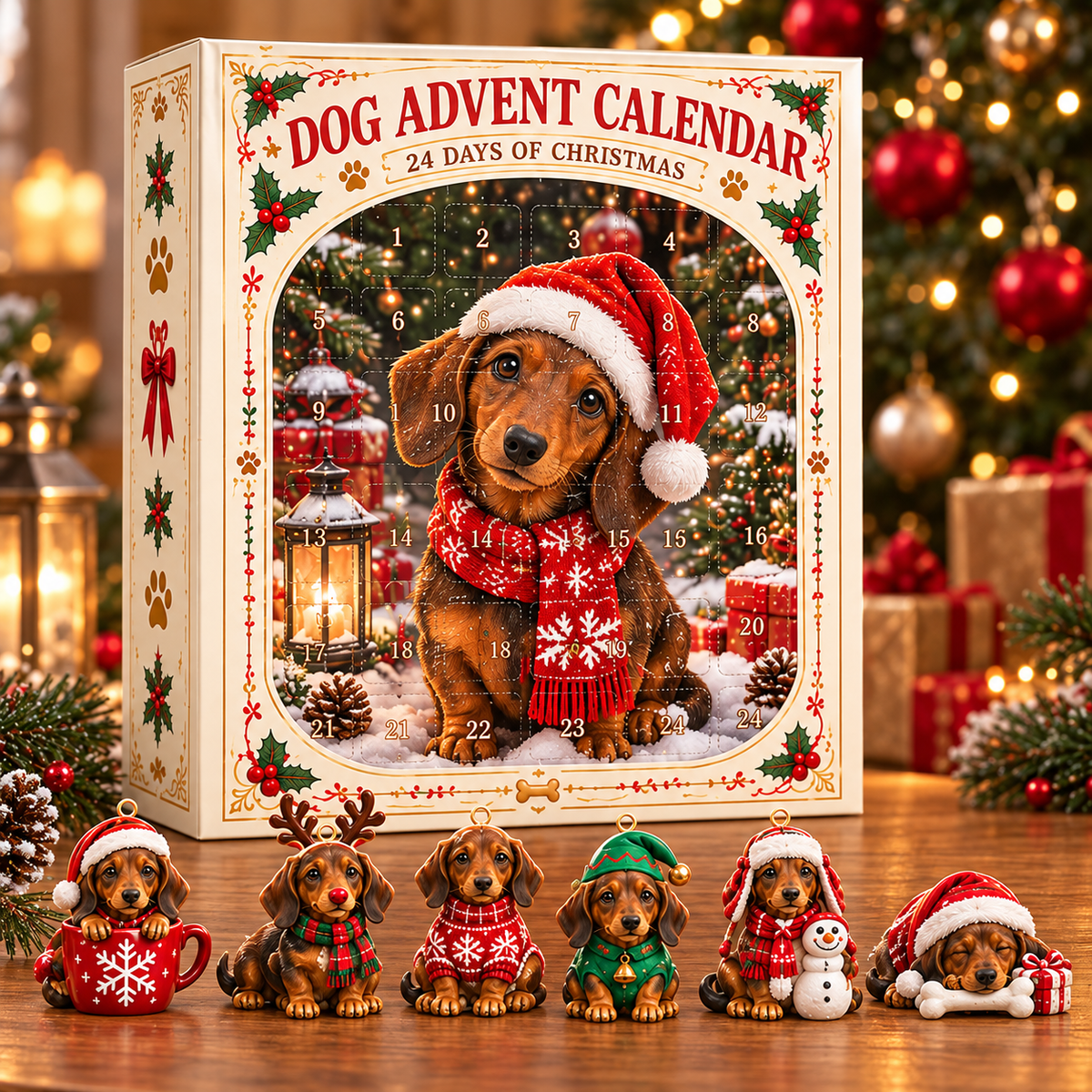 Cute Dachshund Christmas Advent Calendar, 24 Days Dog Lover Holiday Countdown Gift