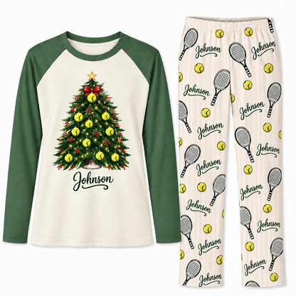 Personalized Tennis Lover Christmas Tree Family Matching Pajamas