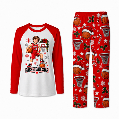 Custom Photo Basketball Star Christmas Matching Family Christmas Pajamas