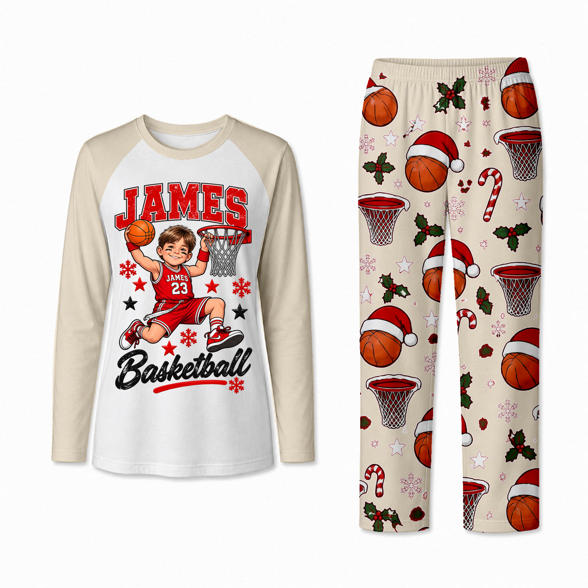 Personalized Cute Basketball Player Christmas Matching Family Christmas Pajamas