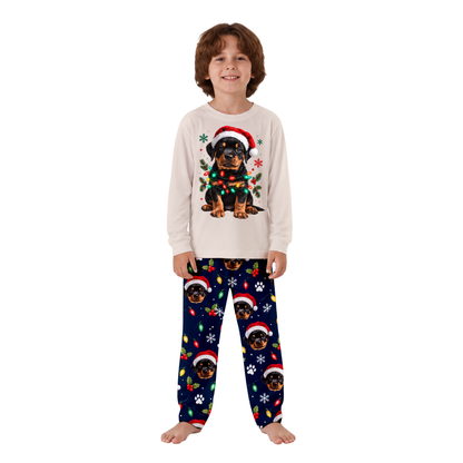Custom Pet Photo Cute Christmas Lights Rottweiler Matching Family Christmas Pajamas