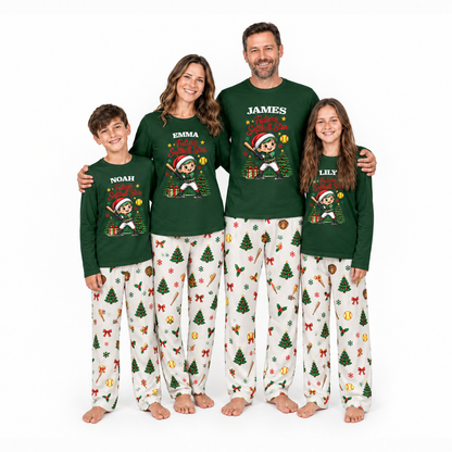 Personalized Softball Christmas Pajamas Custom Name Family Matching Holiday Pajama
