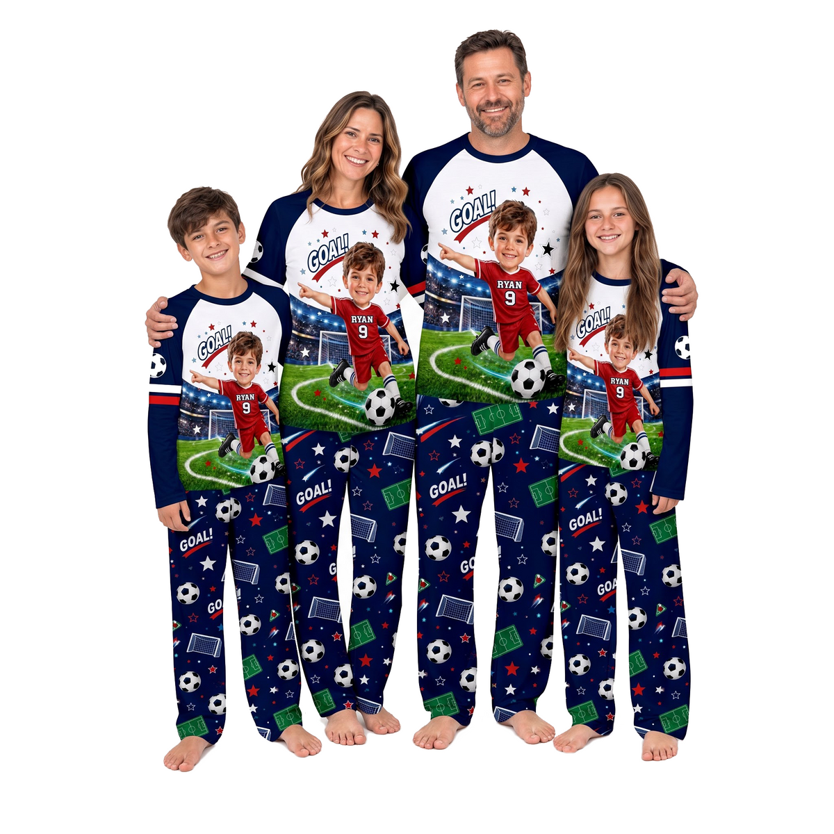 Personalized Soccer Matching Family Pajamas, Soccer Goal Pajama Set