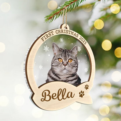 Custom Photo Pet Face First Christmas - Personalized 2-Layered Mix Ornament