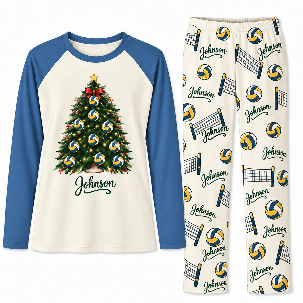 Personalized Name Volleyball Christmas Tree Family Christmas Pajamas