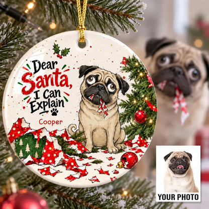 Dear Santa I Can Explain Funny Guilty Dog - Personalized Ceramic Ornament - Funny Christmas Tree Decor For Dog Lovers