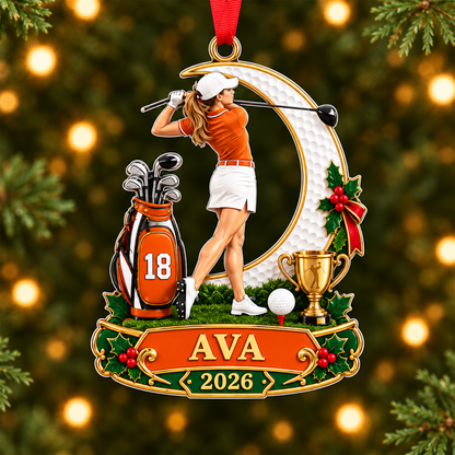 Personalized Girl Golfer Ornament, Custom Name & Year Golf Christmas Gift for Girls