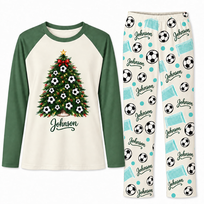 Custom Name Soccer Christmas Tree Matching Pajama Sets