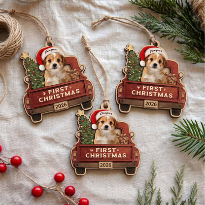 Personalized Pet First Christmas 2026 Truck Ornament With Custom Photo & Name