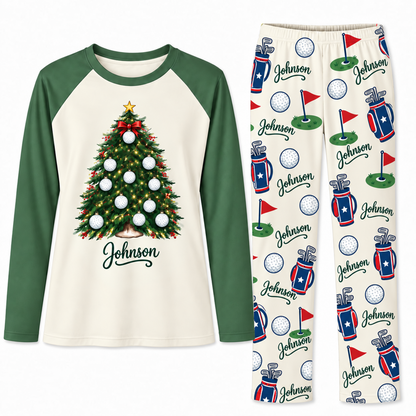 Personalized Name Golf Ball Christmas Tree Matching Christmas Pajamas