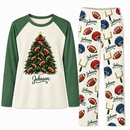 Custom Name American Football Christmas Tree Matching Pajama Sets