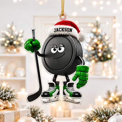 Personalized Hockey Puck Ornament, Custom Name Ice Hockey Christmas Gift
