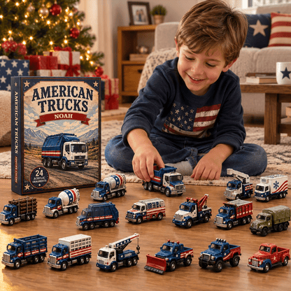 Personalized American Trucks Advent Calendar – Custom Name 24-Day Truck Christmas Countdown Gift