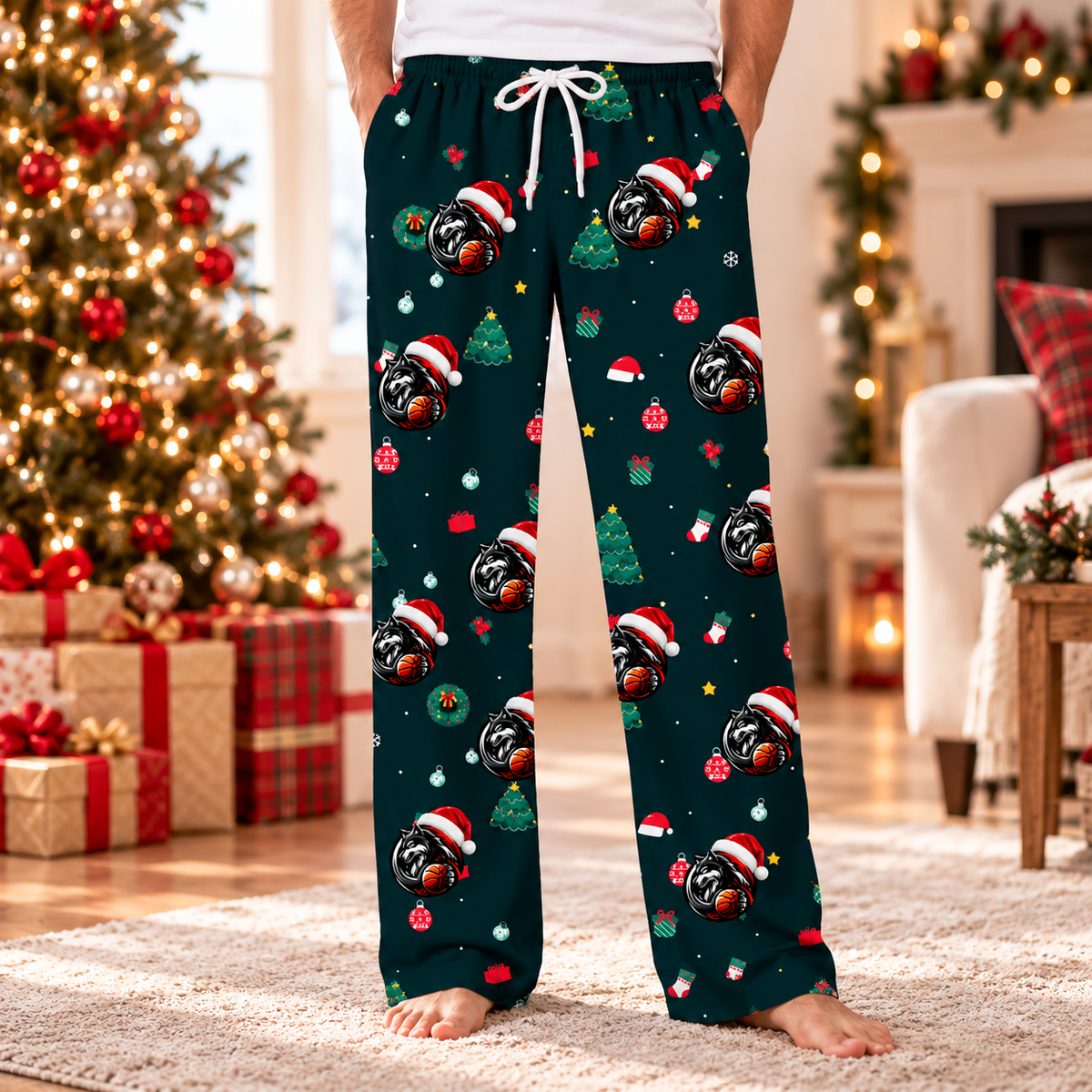 Personalized Logo/Mascot Christmas Pajama Pants – Custom Team Logo Lounge Pants