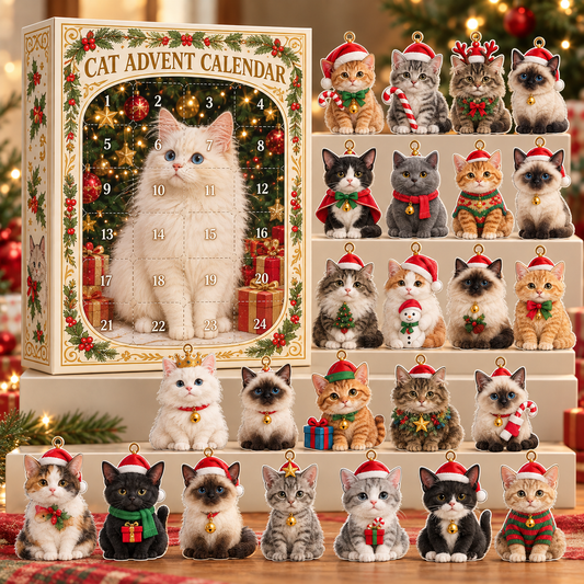 2D Acrylic Cat Advent Calendar 2026: 24 Mini Cat Figurines, Holiday Decor