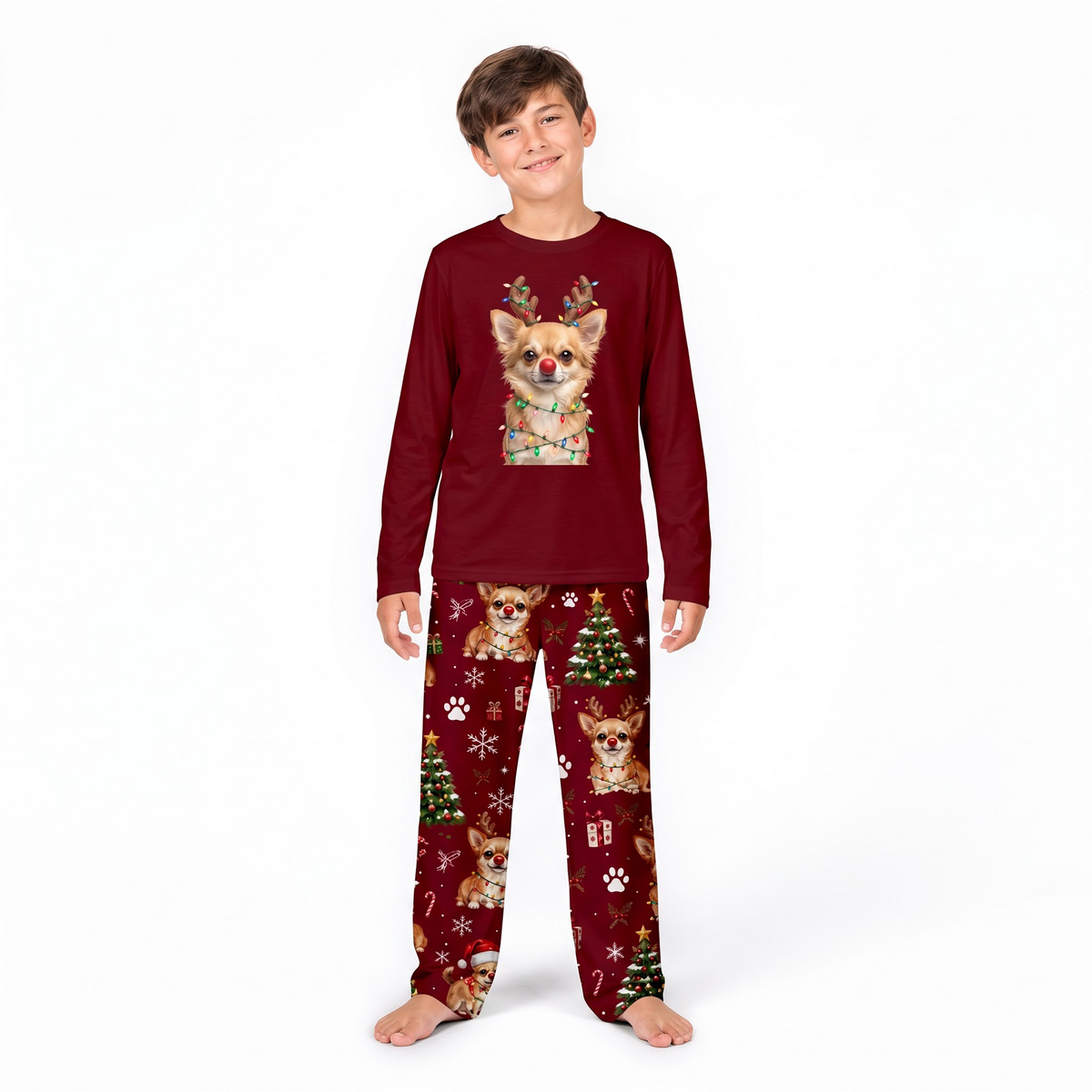 Personalized Chihuahua Reindeer Christmas Family Matching Pajamas With Pet