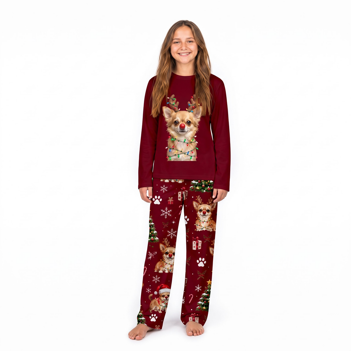 Personalized Chihuahua Reindeer Christmas Family Matching Pajamas With Pet