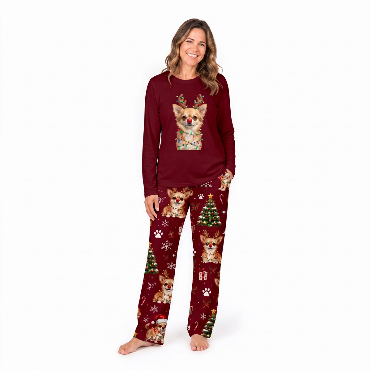 Personalized Chihuahua Reindeer Christmas Family Matching Pajamas With Pet