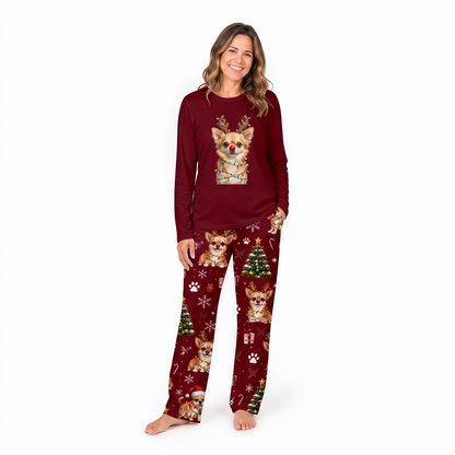 Personalized Chihuahua Reindeer Christmas Family Matching Pajamas With Pet