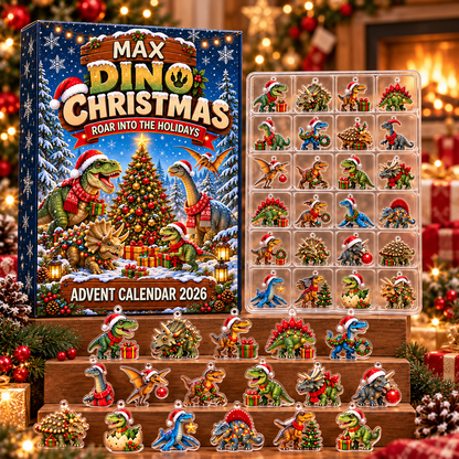 Personalized Dino Christmas Advent Calendar 2026 – 2D Acrylic Dinosaur Collectible Countdown