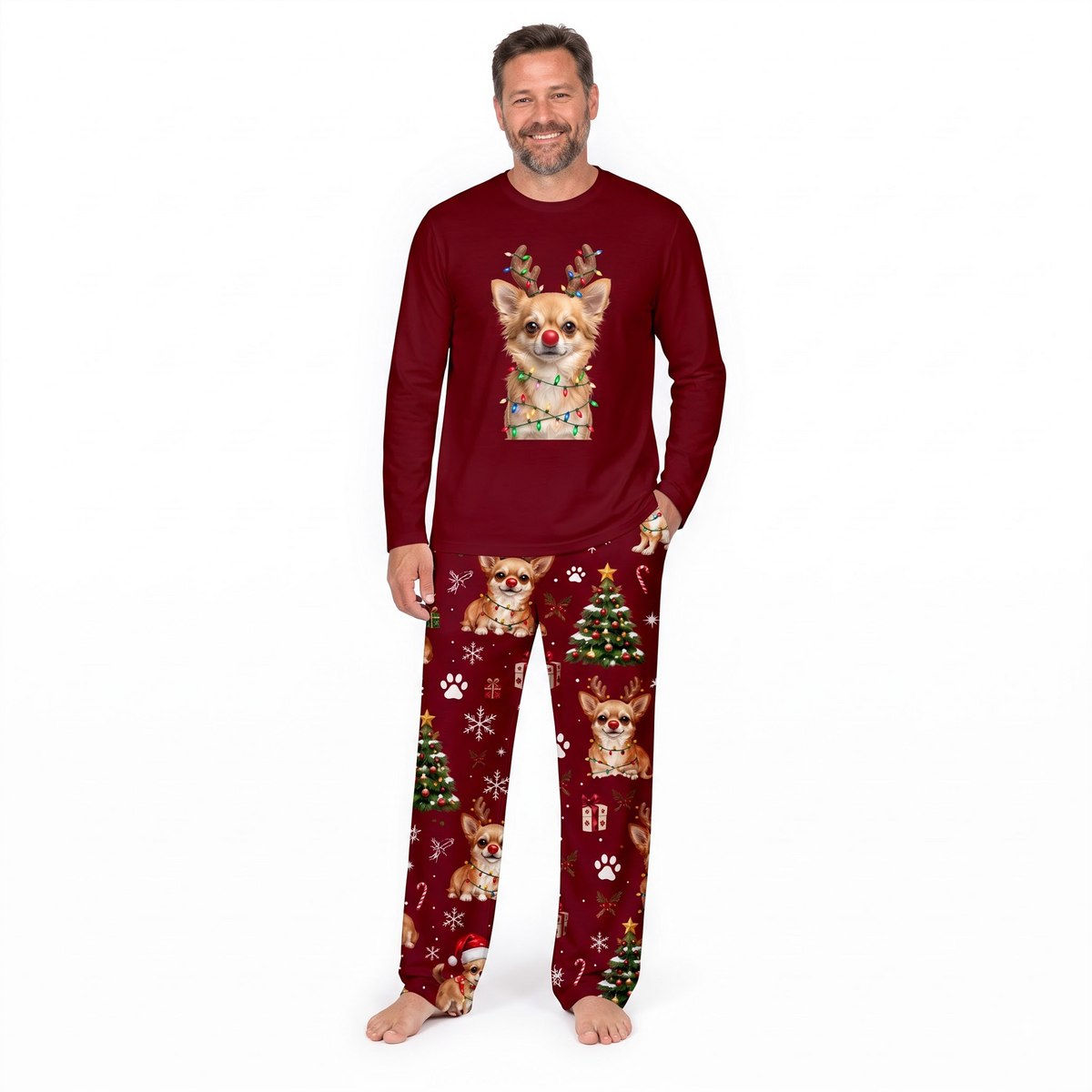 Personalized Chihuahua Reindeer Christmas Family Matching Pajamas With Pet