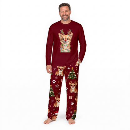 Personalized Chihuahua Reindeer Christmas Family Matching Pajamas With Pet