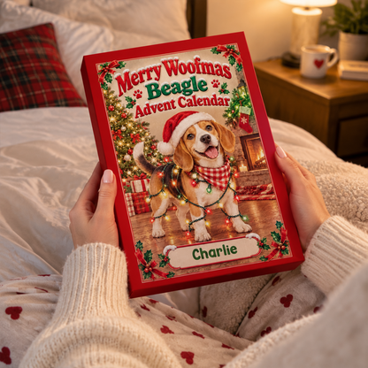 Cute Beagle Christmas Advent Calendar – Personalized Custom Name 24-Day Dog Ornaments Gift