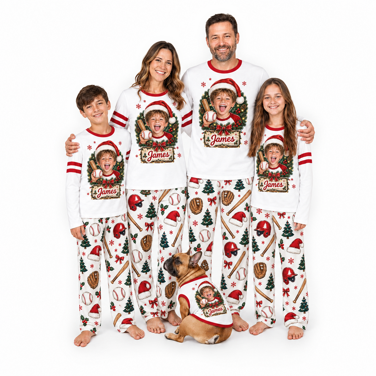 Custom Photo Baseball Christmas Matching Family Pajamas
