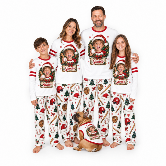 Custom Photo Baseball Christmas Matching Family Pajamas