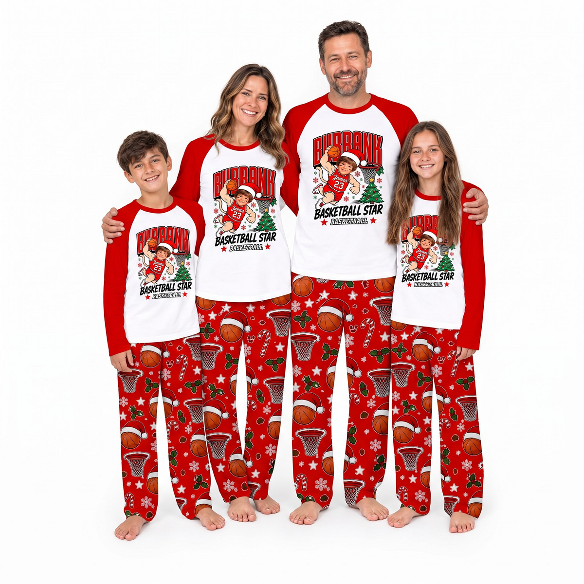 Personalized Custom Photo Basketball Star Christmas Matching Family Pajamas
