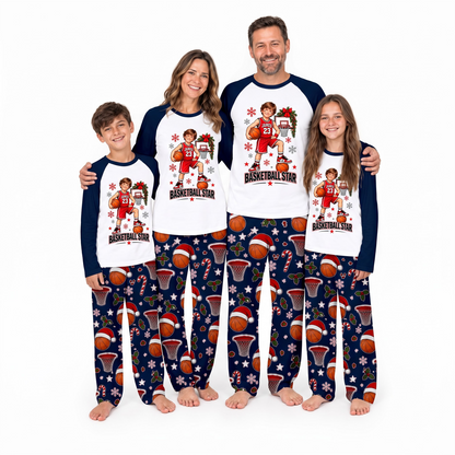 Custom Photo Basketball Star Christmas Matching Family Christmas Pajamas