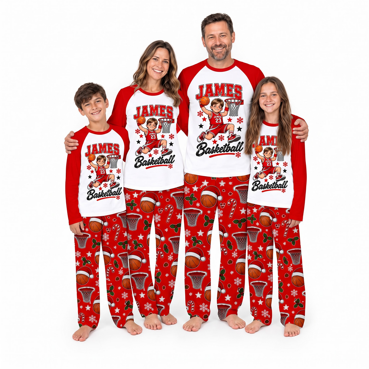 Personalized Cute Basketball Player Christmas Matching Family Christmas Pajamas
