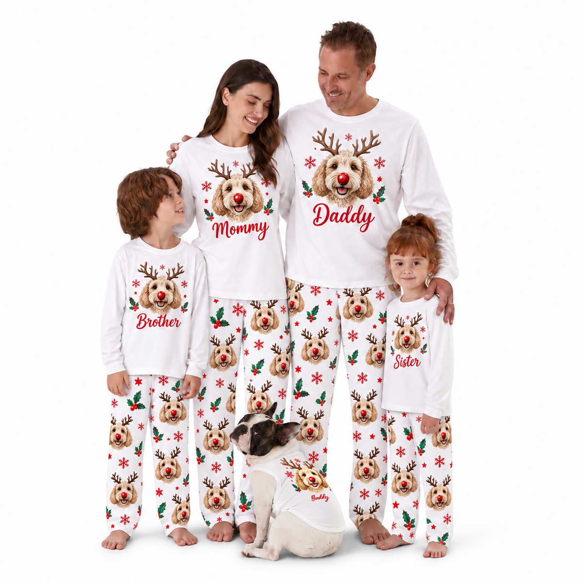 Cute Dog Lover Reindeer Matching Family Christmas Pajamas